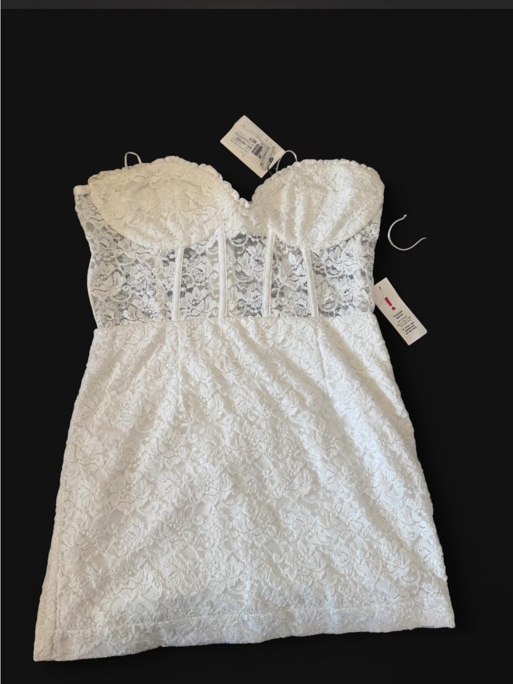 Bardot White Strapless Lace Bustier Mini Dress
